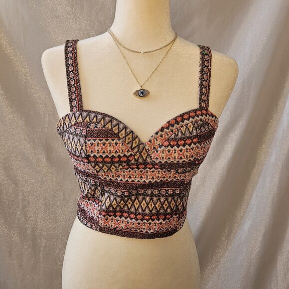 TCEC SZ M Aztec Bustier Corset Crop Tank Adjustable Straps Festival Boho People - Picture 1 of 7